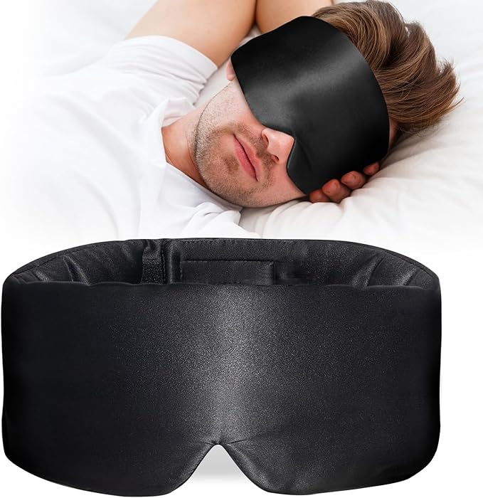 ATreebay 100% Mulberry Silk Sleep Mask, Large Eye Cover for Sleeping, Comfortable and Pressure-Free Sleeping Masks for Women Men, Completely Blackout (Black)