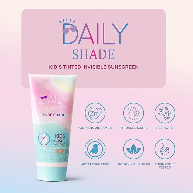 Daily Shade Babe Shade Kids Tinted Mineral Sunscreen for Face with SPF 30 - Non-Nano Zinc, Reef Safe, Travel Size Water Resistant & Hypoallergenic Skin Care Formula for All Types of Skin Tone - Pack 3