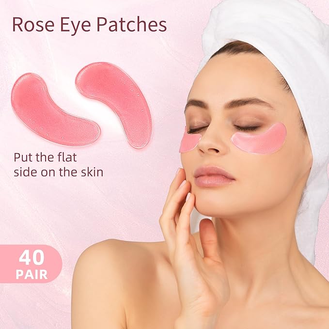 USTELIR Under Eye Patches, 40 Pairs Eye Mask for Dark Circles, Puffy Eyes, Undereye Bags,Wrinkles,Eye Mask Patches with Rose, Eye Treatment Skin Care for Men & Women Gift