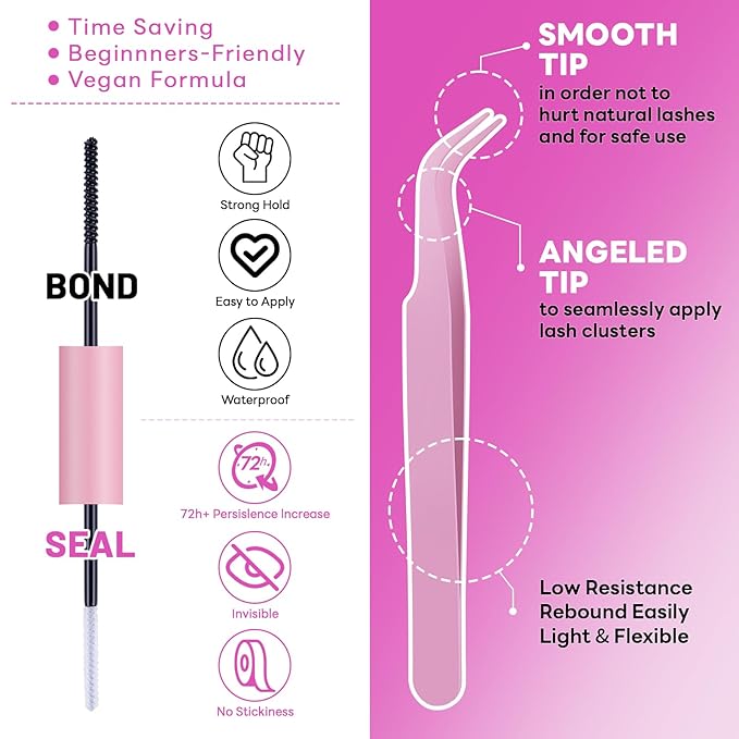 DIY Eyelash Extensions Kit - 280 Pcs Individual 30D & 40D Lashes (9-16mm) with Glue, Bond & Seal, Tweezers - Professional, Natural Look, Easy to Apply at Home