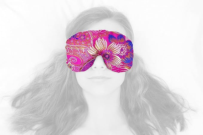 Candi Andi Handmade Opulence Yoga Eye Pillow - Weighted Flaxseed Fill, Lavender Aromatherapy, Satin & Velvet, Adjustable Strap - Ideal for Meditation & Restful Sleep - Fuchsia Garden - TEMFL-FG