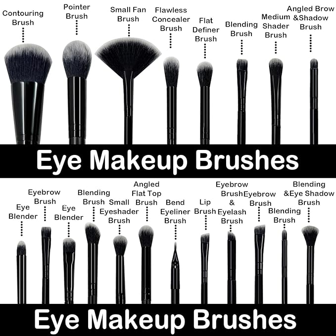 GZIXBDA Makeup Brush Set, 48Pcs Makeup Tool Set Premium Synthetic Foundation Concealers Powder Eye Shadows Makeup Brushes Kit for for Beginner Professional, Black