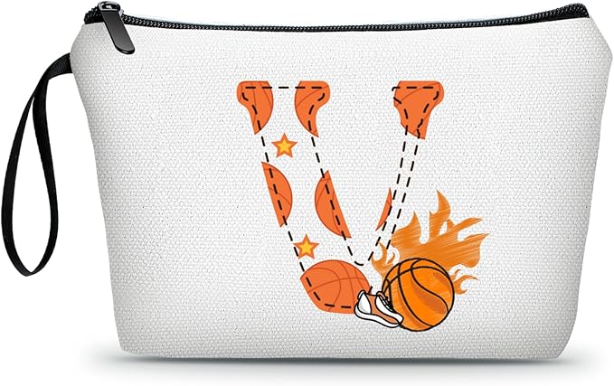 ARIOSEY Basketball Gifts Monogrammed Cosmetic Travel Makeup Bag Basketball Accessories Graduation Birthday Gifts for Girls Coaches Daughters Team Friend Mom Player-V