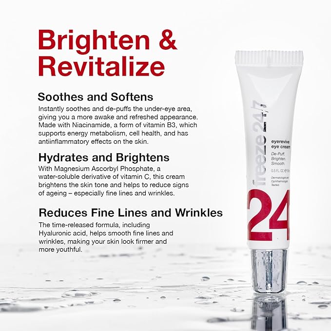 Freeze 24/7 EyeRevive Eye Cream - Depuffing & Illuminating Formula with Caffeine, Seaweed, Ceramides, Reduces Dark Circles, Fine Lines, Hydrates & Revitalizes Delicate Undereye Skin - 0.5 fl oz/ 15 mL
