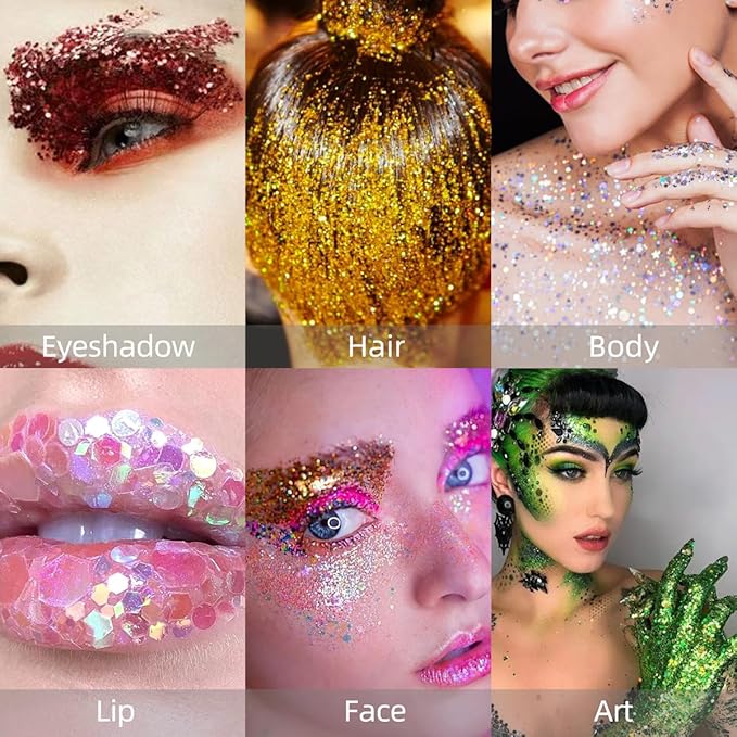 Body Glitter Stick for Face, Body & Hair - Orange & Purple Fine Sparkle Glitter, 2 Pack | Long Lasting Party Makeup for Festival, Rave, Concert & Cosplay