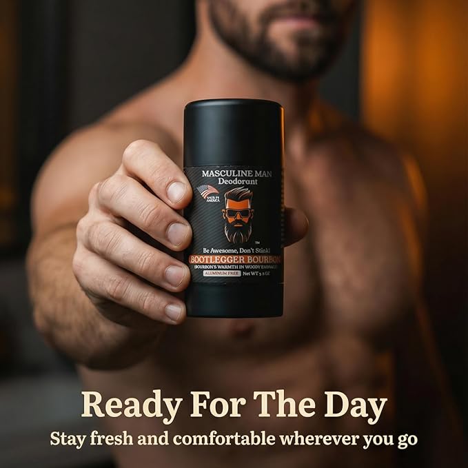Deodorant for Men - Aluminum Free Mens Deodorant, Travel Size Natural Deodorants, Sweat Protection for Underarm, Stain-Free Deodorants, Made in USA, 3.2oz (2 Pack, Bootlegger Bourbon)