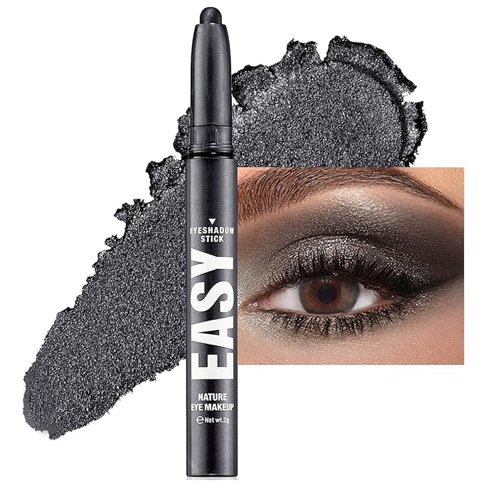 Black Eyeshadow Stick Makeup,Matte Cream Eye Shadow Pencil,High Pigmented Crease proof Glitter Eye Shadow Brightener Stick,Waterproof Long Lasting Eye Highlighter Crayon Eyeliner