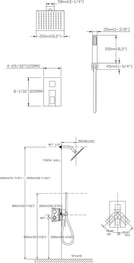 SUMERAIN Shower System Polished Chrome Shower Faucet Set with Shower Valve, 8 Inch Bathroom Luxury Rain Mixer Shower Combo Set Wall Mounted Rainfall Shower Head and Handheld