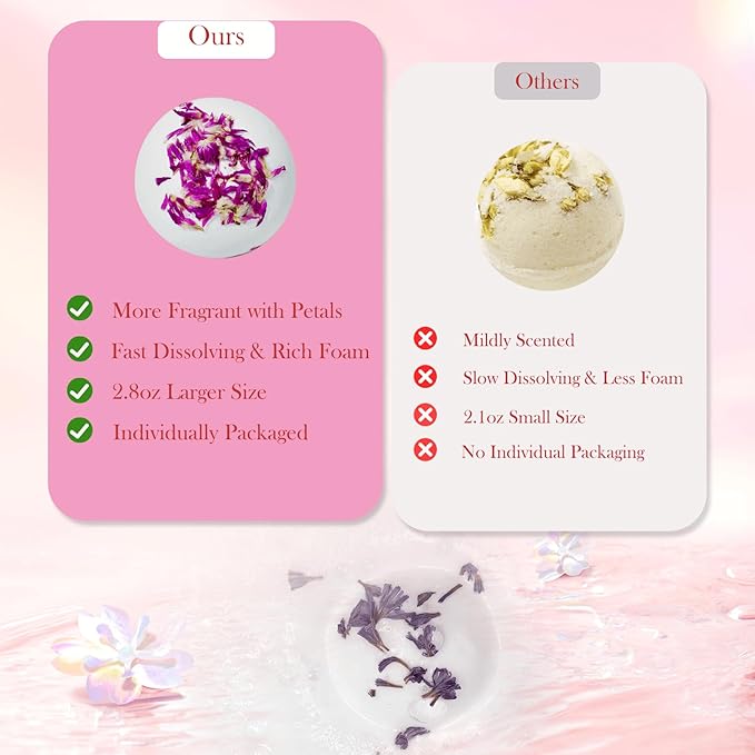 Aromatherapy Bath Bombs with Real Dried Flower Petals - 6 Pack Handmade SPA Gift Set for Women, Moisturizing Natural Essential Oil Fizzies for Stress Relief & Relaxation Home SPA