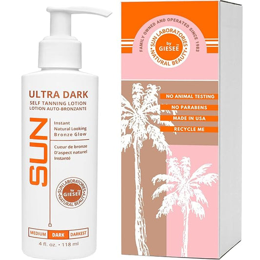Sun Laboratories By Ultra Dark Self Tanning Lotion 4 oz - Organic Sunless Tanner for Dark Tones, Long Lasting Sun Labs Sun Self Tanner, Ideal for Tanning Bed Lotion and Sunless Tanning Lotion