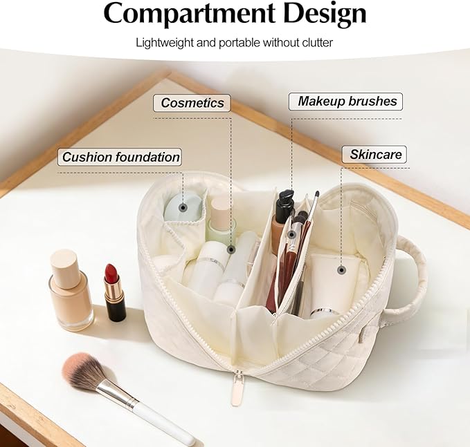honitty Makeup Bag, Quilted Makeup Bag, Puffy Travel Make up Bags, Cosmetic Organizer Bag, Waterproof Toiletry Bag for Women