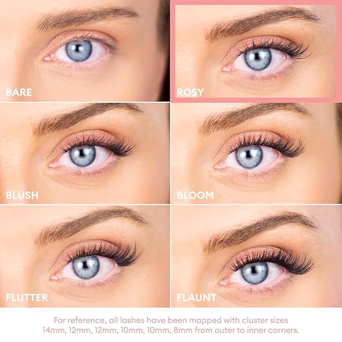 Silly George Pop-On Lashes - DIY 1-Step Pre-Glued Faux Eyelash Clusters, Natural Look Extensions, Light Brown - Rosy, 5-7 Pair Set, Pack of 60 Clusters