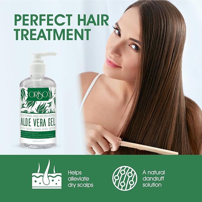 ORISO Aloe Vera Gel With Cold Pressed Aloe Vera - Pure Sunburn Relief, Bug Bites, Small Cuts - Soothing Moisturizer Lotion For Face, Hair and Body - 10 Fl Oz