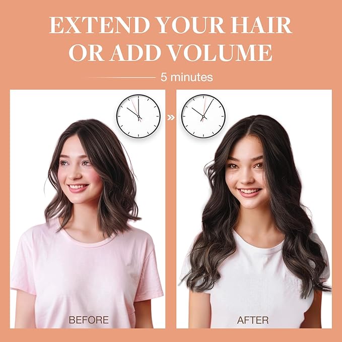GOO GOO Invisi Edge Clip in Hair Extensions Set, 24inch 150g, 4pcs Injected Seamless PU Clip ins and 3pcs Classical PU Clip inslip ins, Virgin Real Human Hair, #1