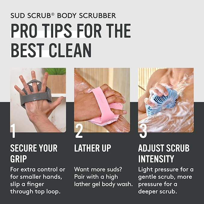 Sud Scrub® Antimicrobial Silicone Body Scrubber, Exfoliating Body Scrubber for Sensitive Skin, Eco Friendly Shower Scrubber for Body, Silicone Body Brush for Showering, Charcoal