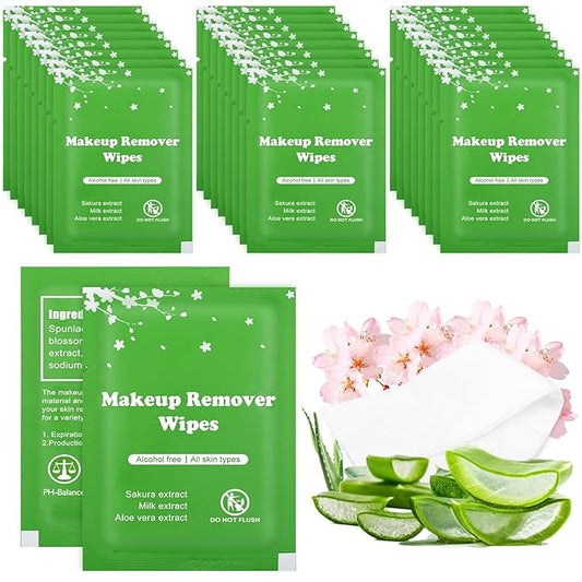 100 PCS Makeup Remover Wipes, Individually Wrapped Wet Wipes for Makeups Remover, Travel Size Facial Cleansing Wipe Bulk, Makeup Wipe for Travel Wedding Hotel