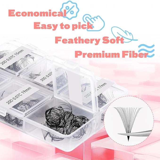 FADLASH Premade Fans Eyelash Extensions 300pcs 20D Premade Lash Fans C Curl Pre Made Fans Lash Extensions Volume Eyelash Extensions Premade Eyelash Fans Loose Fans (20D-0.07C-15-20mm)