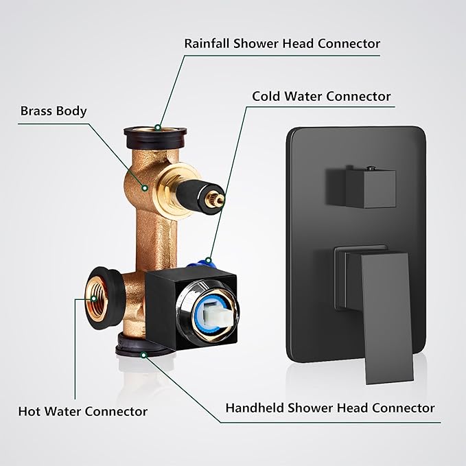 LCEVCGK Shower Head Matte Black, Shower Faucet Set Bathroom Shower System with 8 inch Square Rain Shower Head Wall Mounted with 3-Setting Handheld Spray, Rainfall Shower Combo Set