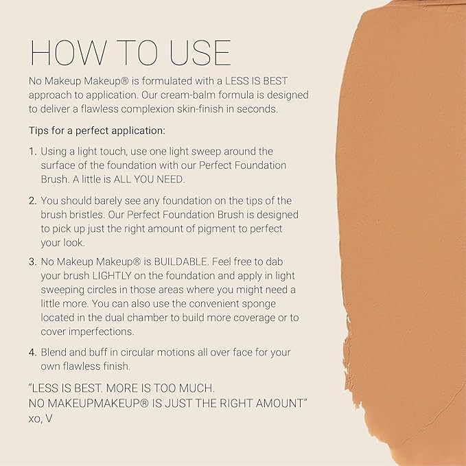 No Makeup Makeup Foundation + Brush Duo, Cream-Balm Formula Conceals, Corrects and Camouflages with Skin-Tone Adaptive Flexshade Technology, Buildable, Long-Lasting, Cruelty-Free, Vegan, Porcelain