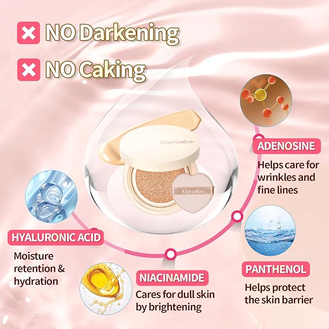 KLARCEBO New Heart Cica Cushion Foundation – Lightweight K-Beauty Cushion Compact with Centella Asiatica, Natural Coverage, Long-Lasting, Non-Caking, Moisturizing Makeup with Elastic Puff