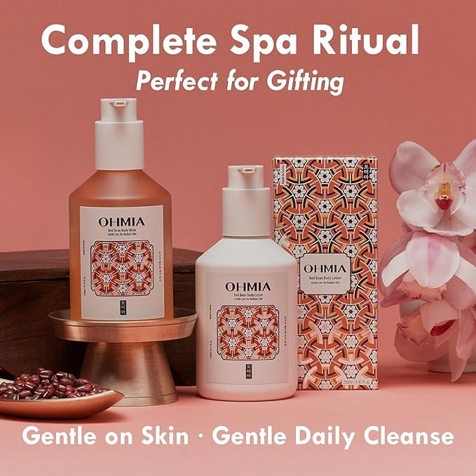 OHMIA Korean Red Bean Body Wash - Hydrating Exfoliating Shower Gel with Peptides & Hyaluronic Acid for Smooth Sensitive Skin Women & Men - Vegan & Cruelty-Free - 8.45 fl oz