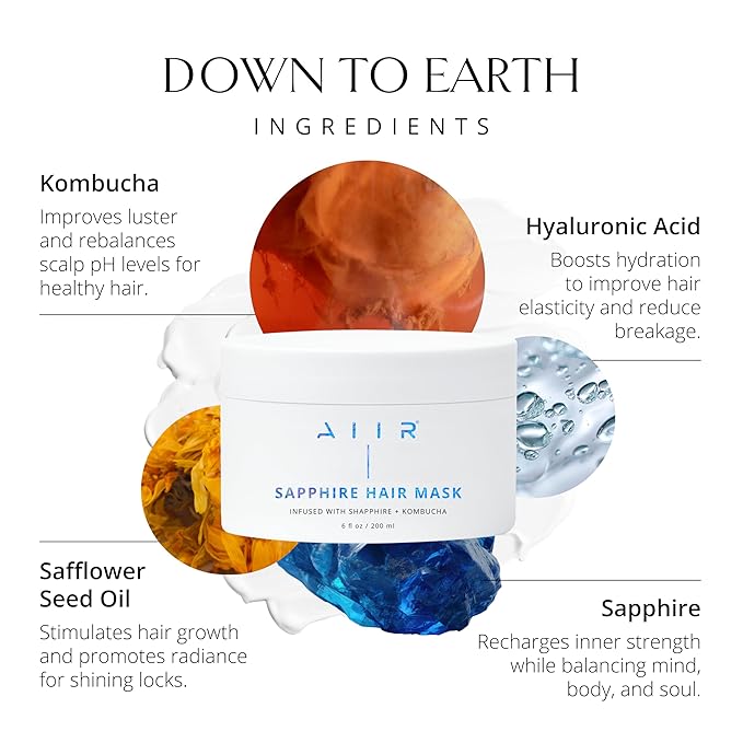 AIIR Sapphire Mask - Deep Conditioning Hair Treatment for Damage Hair Repair, Hyaluronic Acid Hydrates & Moisturizes Dry Hair, Strengthen and Smooth Frizzy Hair, Color Safe, 6 oz