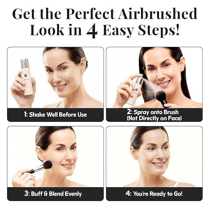 Jerome Alexander MagicMinerals AirBrush Foundation – 2 Piece Set with Airbrush Foundation and Kabuki Brush - Spray Makeup with Anti-aging Ingredients for Smooth Radiant Skin - Bright Light