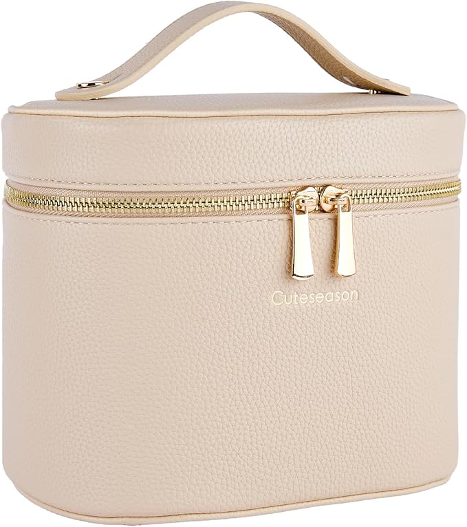 Cuteseason Makeup Bag, Toiletry Bag with Removable Zippered Inner Pocket, Portable Cosmetic Bag, Makeup Organizer for Woman (Light Khaki)