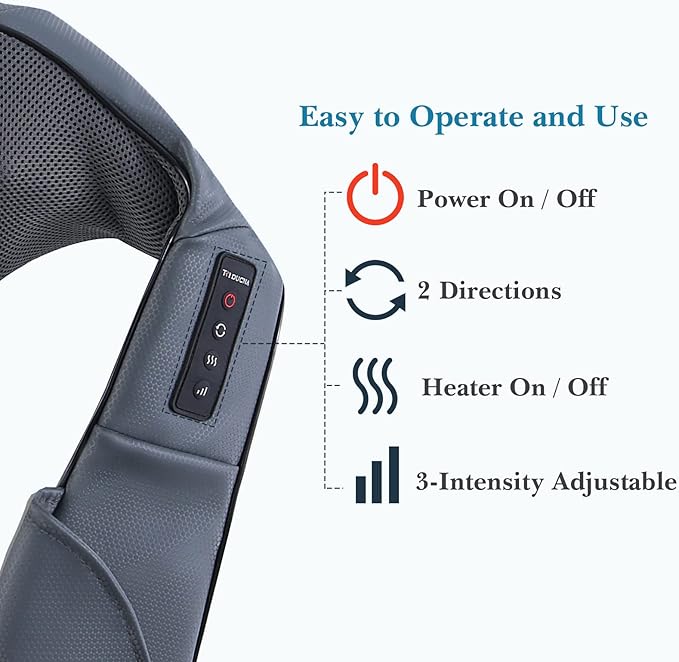TRIDUCNA Shiatsu Neck Back and Shoulder Massager with Heat - Electric Deep Tissue 3D Kneading Massage Pillow for Lower Back, Calf, Legs, Full Body Muscle Relaxation, Home, Office, and Car Use