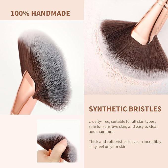 Docolor Fan Brush Finishing Powder Brush Multi-use Brush For Face and body Professional Highlighting Blush powder Bronzer Cheekbones Make Up Brushes Perfect For Spray Tan Powder Synthetic Hair Soft