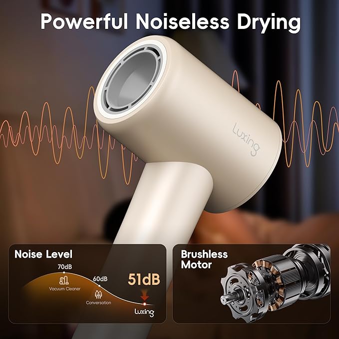 Hair Dryers for women, TurboLux Ionic 200 Million Negative Ions Fast Drying High Speed Hairdryer with Diffuser, Lightweight, Low Noise 1500W Hair Diffuser Dryer with 110000 RPM Brushless Motor (Cream)