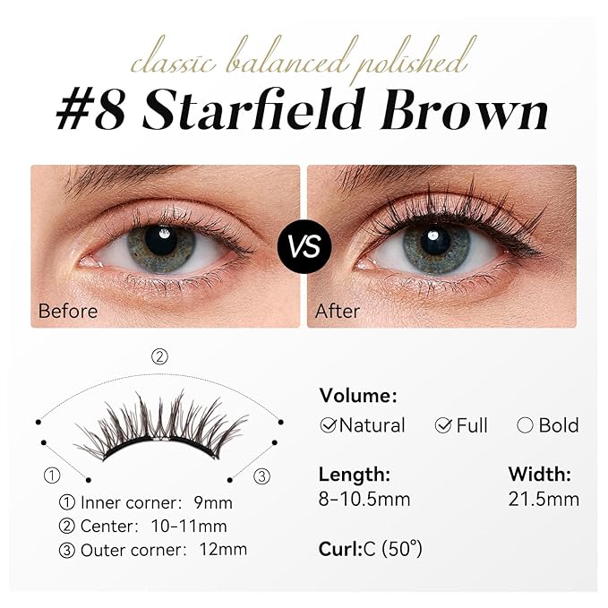 WOSADO Soft Magnetic Eyelashes [No.11 Gem Black] 21.5mm with Applicator Kit, Reusable Glue-free Wispy Magnetic Lashes, Cruelty-free False Lashes, Waterproof, Lightweight, Suit for Heavy Makeup