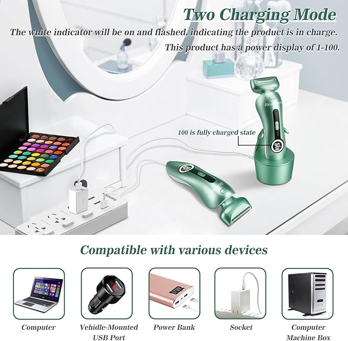 Electric Razor for Women Electric Shaver for Legs Bikini Trimmer for Women Underarm Public Hairs Rechargeable Womens Shaver with Detachable Head Wet Dry Use Painless Cordless