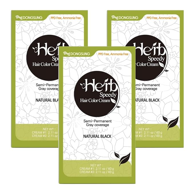 Dongsung Herb Speedy Color Cream 3 Pack, PPD Free, Ammonia Free, Vegan Hair Dye Contains Sun Protection Odorless No more Eye and/or Scalp Irritations From Coloring For Sensitive Scalp (Natural Black)
