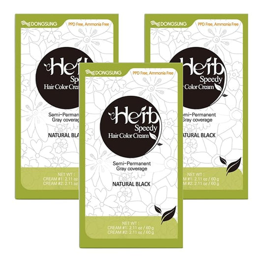 Dongsung Herb Speedy Color Cream 3 Pack, PPD Free, Ammonia Free, Vegan Hair Dye Contains Sun Protection Odorless No more Eye and/or Scalp Irritations From Coloring For Sensitive Scalp (Natural Black)