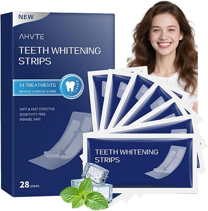 Teeth Whitening Strips 14 Treatments, Gentle Enamel-Friendly Formula for Sensitive Teeth with Non-Slip Dry Tech, for Brighter Smiles After Coffee/Wine, 28 White Strips（Mint）