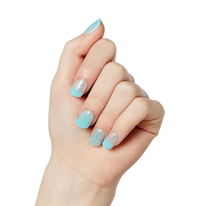 KISS imPRESS No Glue Mani Press-On Nails, Mini, 'Eternity', Medium Blue, Short Size, Squoval Shape, Includes 30 Nails, Prep Pad, Instructions Sheet, 1 Manicure Stick, 1 Mini File