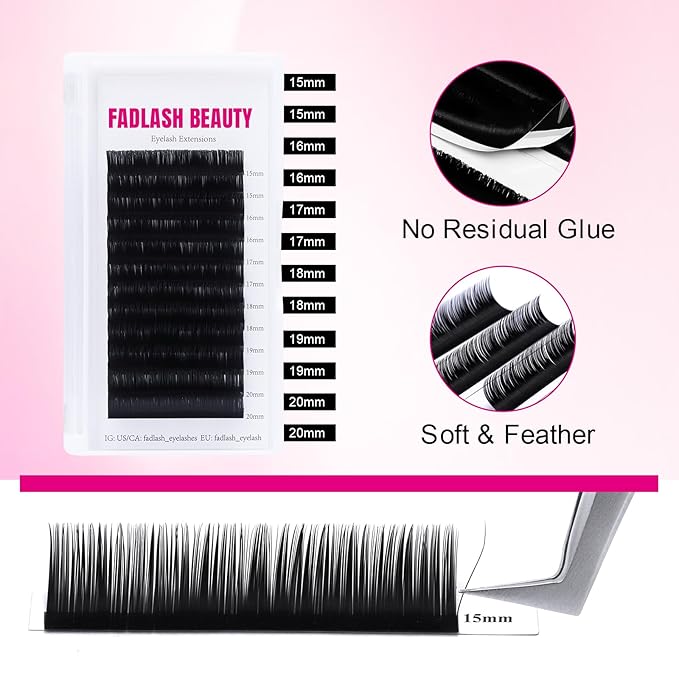Lash Extension 0.2 D Curl 15-20mm Individual Lashes Mixed Tray Classic Lash Extensions Premium Silk Matte Dark Eyelash Extensions Professional Supplies(0.2-D,15-20mm)