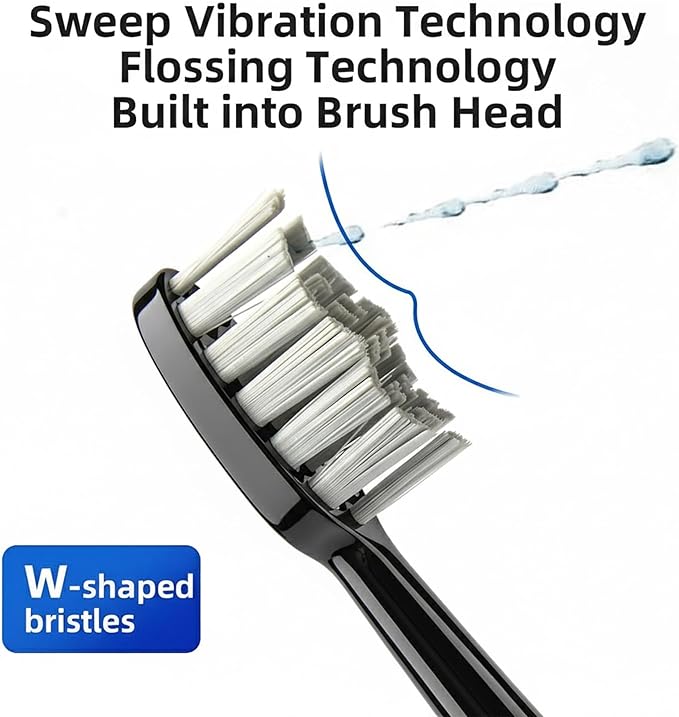 Alfelix Professional Flossing Electric Toothbrush with Water Flosser, 2 in 1 Toothbrush and Water Flosser Combo, Sonic Electric Toothbrush Cordless Flossing Brush (Black)