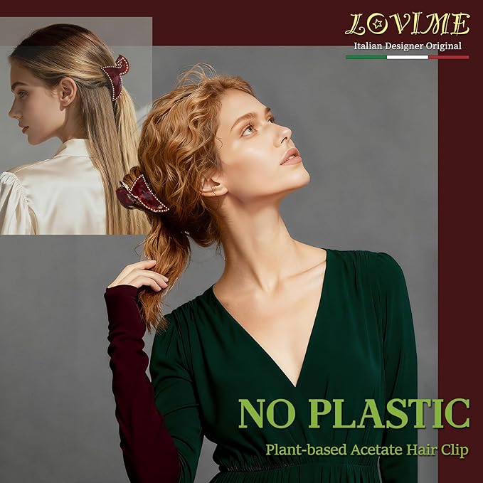 Red Hair Clips for Women Premium, Large Claw Clips for Thick Thin Hair Girls, Strong Grip No Slip Hair Clip, Acetate Hair Accessories for Valentine's Birthday Year of the Horse 2026 Gift