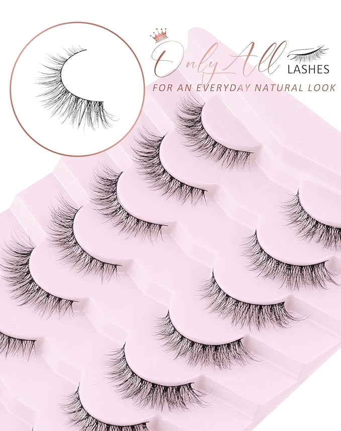Onlyall Natural Lashes Wispy Lashes Natural Look False Eyelashes Soft Fluffy Fake Eyelashes 7 Pairs D1 Natural (6-13MM)