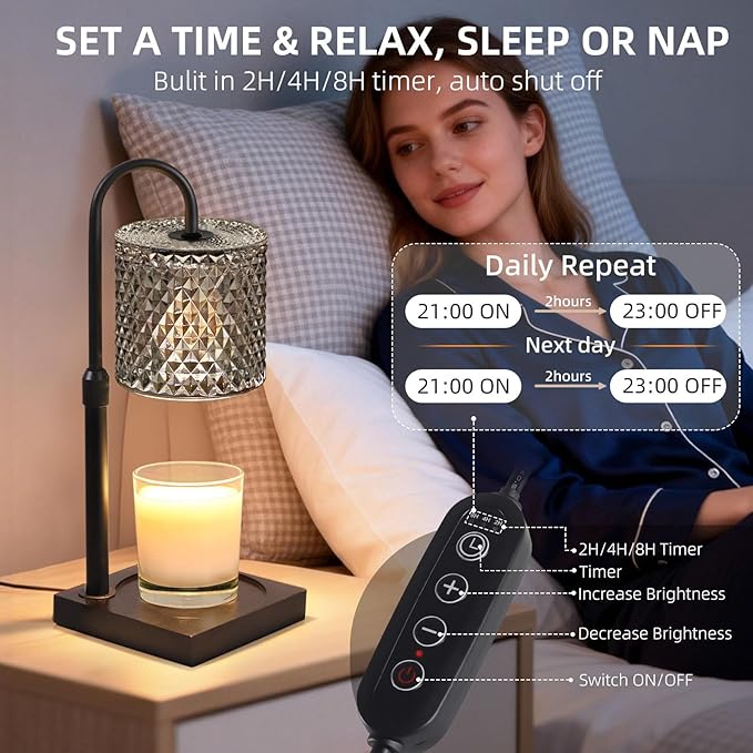 Candle Warmer Lamp with Timer Dimmer Adjustable Height, Candle Warmer with 2 Bulbs for Jar Candles, Home Decor, for Women Birthday 2 Pack
