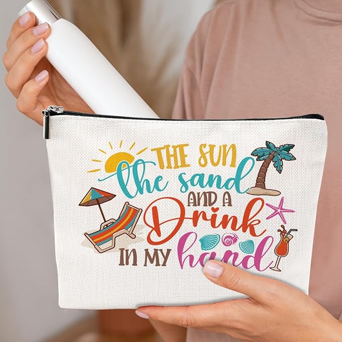 Funny Beach Gifts for Women Cosmetic Bag Vacation Beach Themed Gifts for Sister Bestie Her Lover Makeup Bag Girls Trip Gifts Travel Stuff Necessities Birthday Christmas Friendship