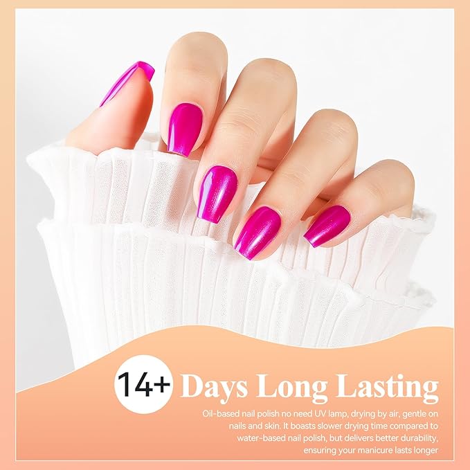 Nail Polish Quick Dry, Hot Pink Nail Lacquer Nail Art Polish Non-Gel Air Fast Drying, Shimmer Pink Nail Pigment High Coverage Fingernail Concealer Polish for Valentine's Day Gift