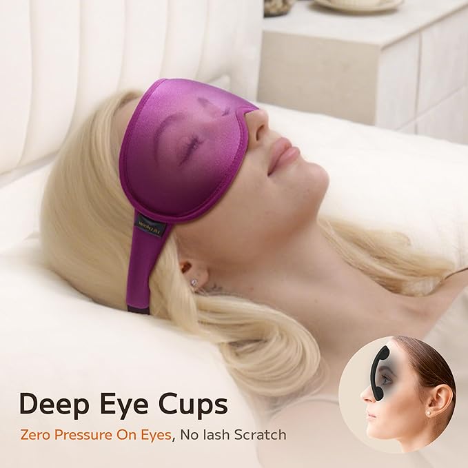 Weighted Sleep Mask 2 Pack - 3D Contoured Eye Masks for Sleep, Best Blackout Sleep Masks for Women Men, Eye Mask for Travel, Meditation, Airplane, Memory Foam, Adjustable Strap, Black Purple
