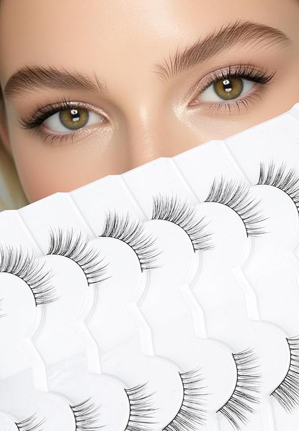 Half Lashes Natural Half Eyelashes Cat Eye 10mm Short Lash Strips C Curl False Eyelashes Corner Lashes Wispy 3/4 Eyelash Extensions Siligli 7 Pack