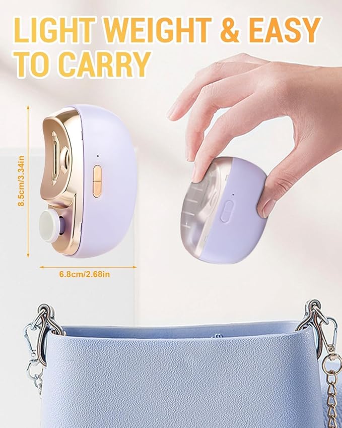 Electric Nail Clipper & Trimmer 3 in 1, Automatic Rechargeable Toenail Clippers with LED Light & Storage, Safe Nail Care for Thick Toenails, Seniors and Adults (Purple)