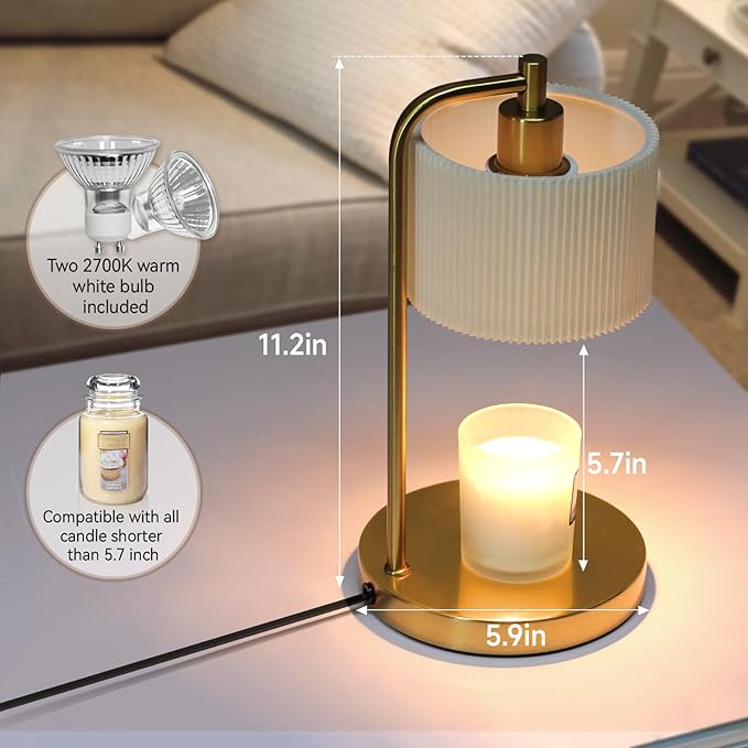 Candle Warmer Lamp with Timer, Dimmable Candle Wax Warmer Electric Candle Lamp for Scented Candles with Bulbs, Christmas Gifts House Warming Gifts Home Decor(Gold)