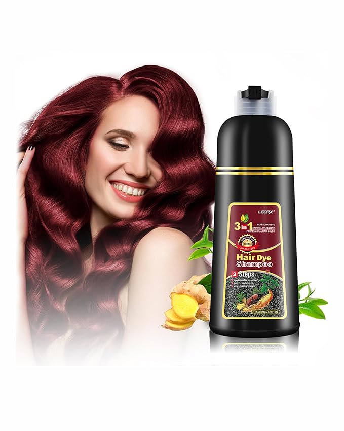 Leorx Hair Dye shampoo, 3 In 1 Deep Wine Red Color Shampoo Hair Dye For Refresh Hair Instant Herbal Coloring Shampoo For Women&Men - Tintes Para El Cabello Profesional