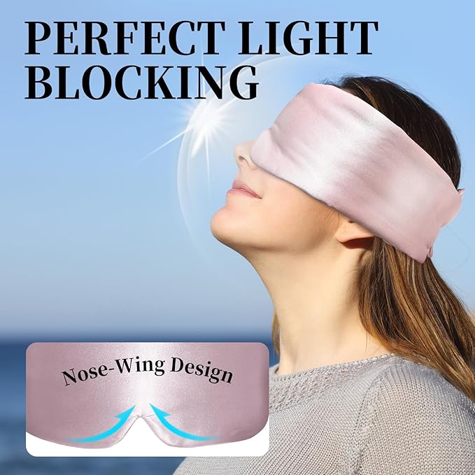 ATreebay 100% Mulberry Silk Sleep Mask, Large Eye Cover for Sleeping, Comfortable and Pressure-Free Sleeping Masks for Women Men, Completely Blackout (Light Plum)